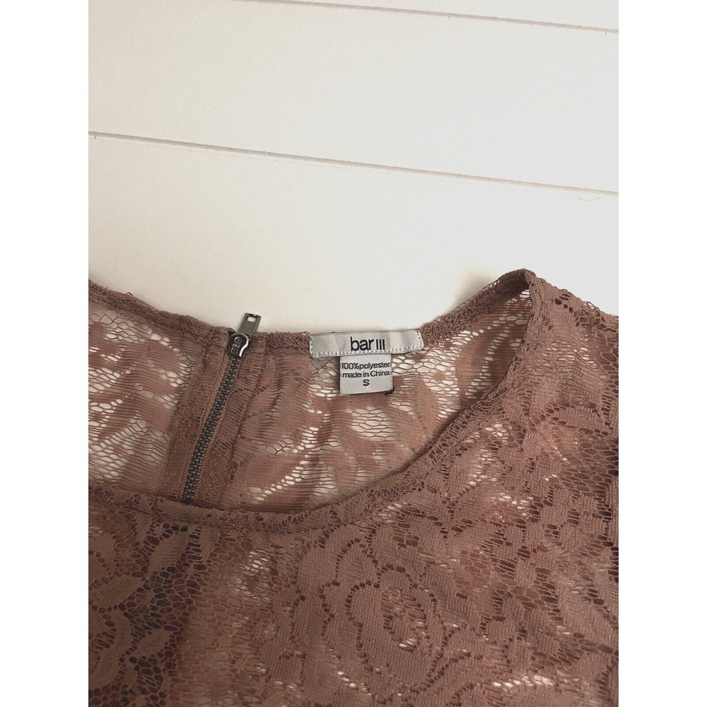 Bar III Lace Blush‎ Pink Blouse Size Small Short Sleeve - Picture 5 of 5